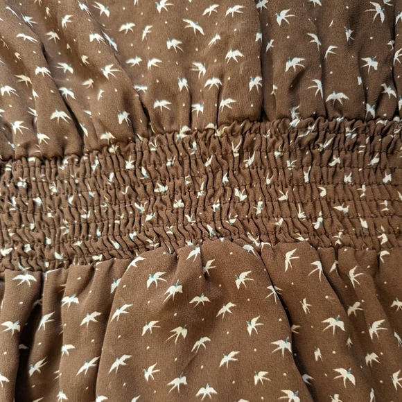 Dots Brown & White Bird Polka Dot Short Sleeve Hi-low Dress - Picture 2 of 5